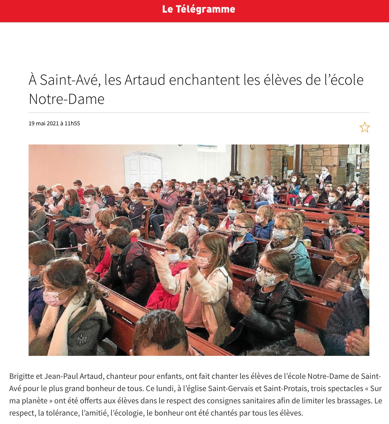 Les Artaud enchantent les élèves de l'école Notre-Dame
