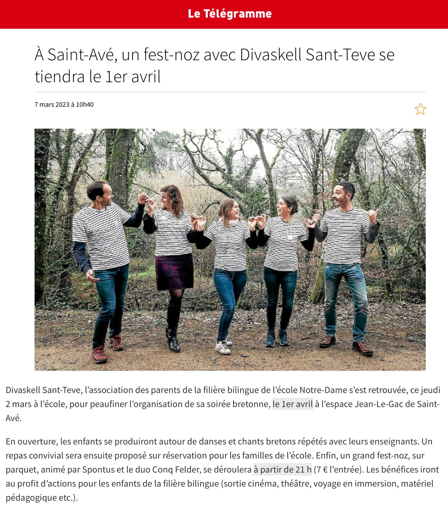 Un fest-noz avec Divaskell Sant-Teve se tiendra le 1er avril